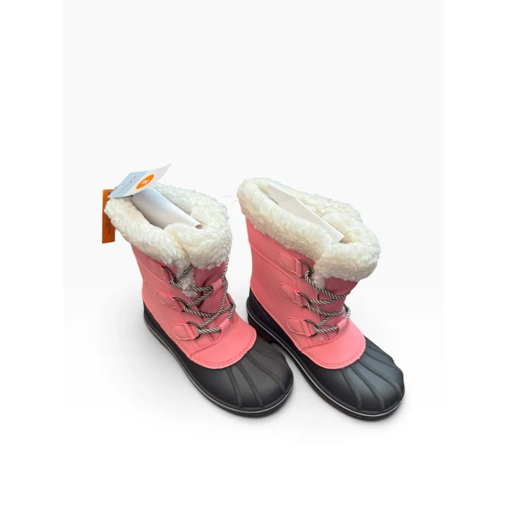 Cat & Jack Kids Pink Black Thermolite Insulated Snow Boots Size 2 NEW